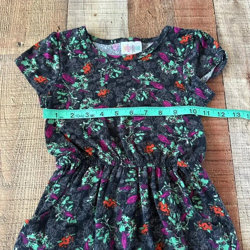 LuLaRoe Girls Floral Dress Size 6 Black Multicolor Short Sleeve Knee Length